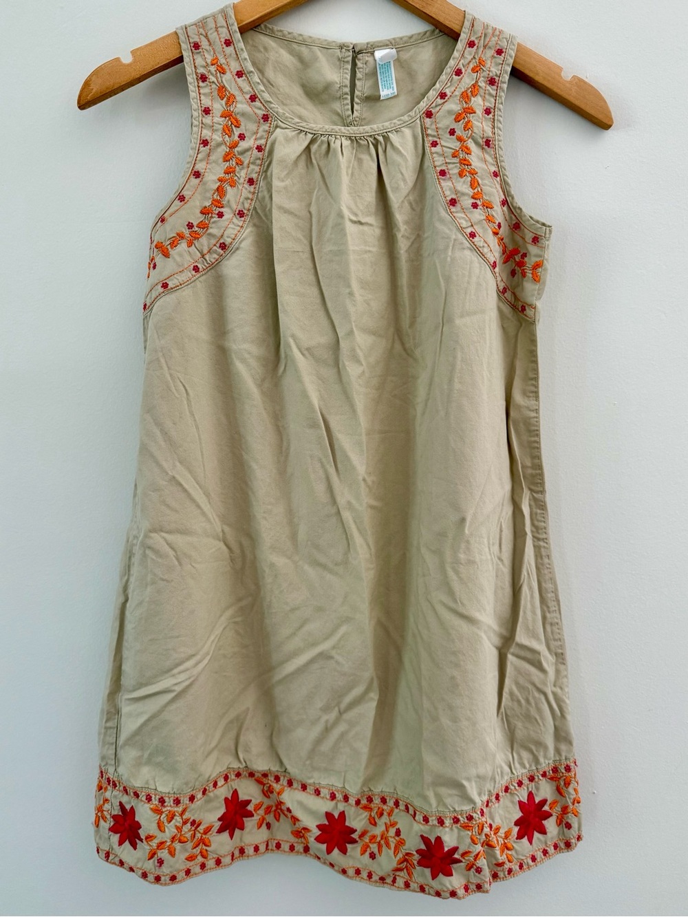 Calypso St. Barth Beige Dress with Orange and Red Embroidery